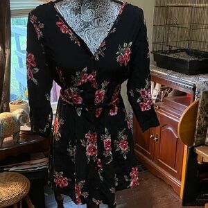 Floral Black Dress with Pink Accents